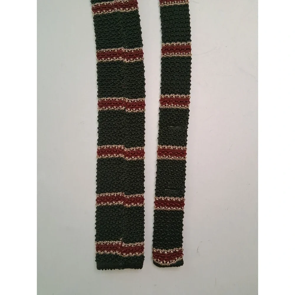 2 Classic Poly Knit Ties Men's Slim Fit Neckties Dk Brown & Hunter Green Striped